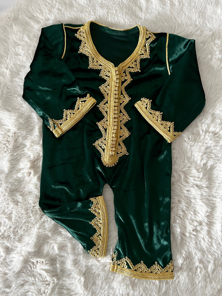 Grenouillère velours vert royal sfifa or