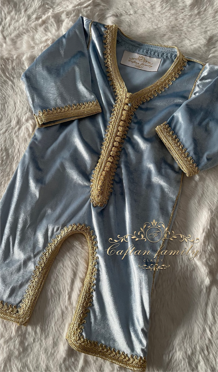 Grenouillère velours bleu ciel