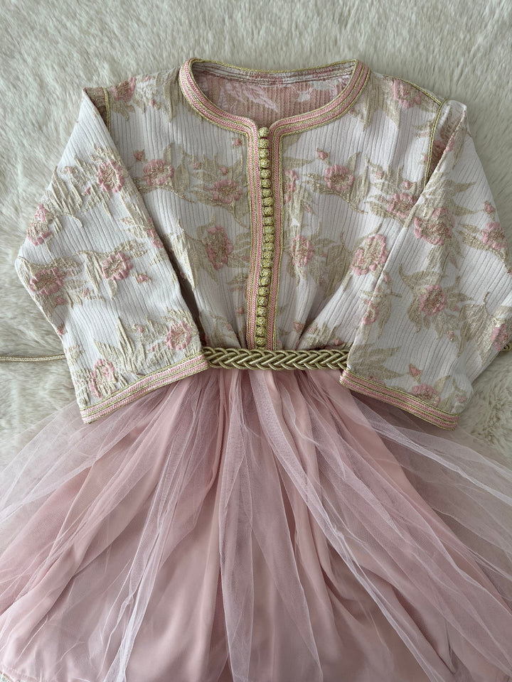 Robe caftan rose brocard