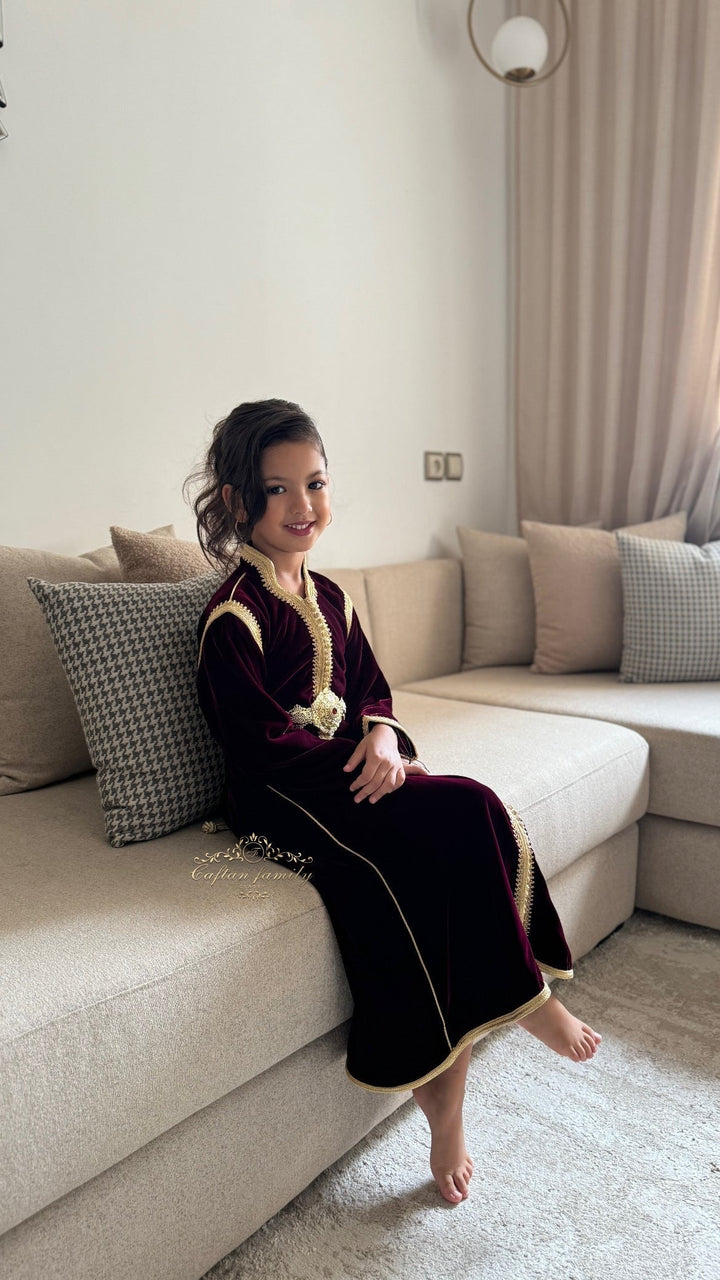 Caftan Yaqoût velours bordeaux
