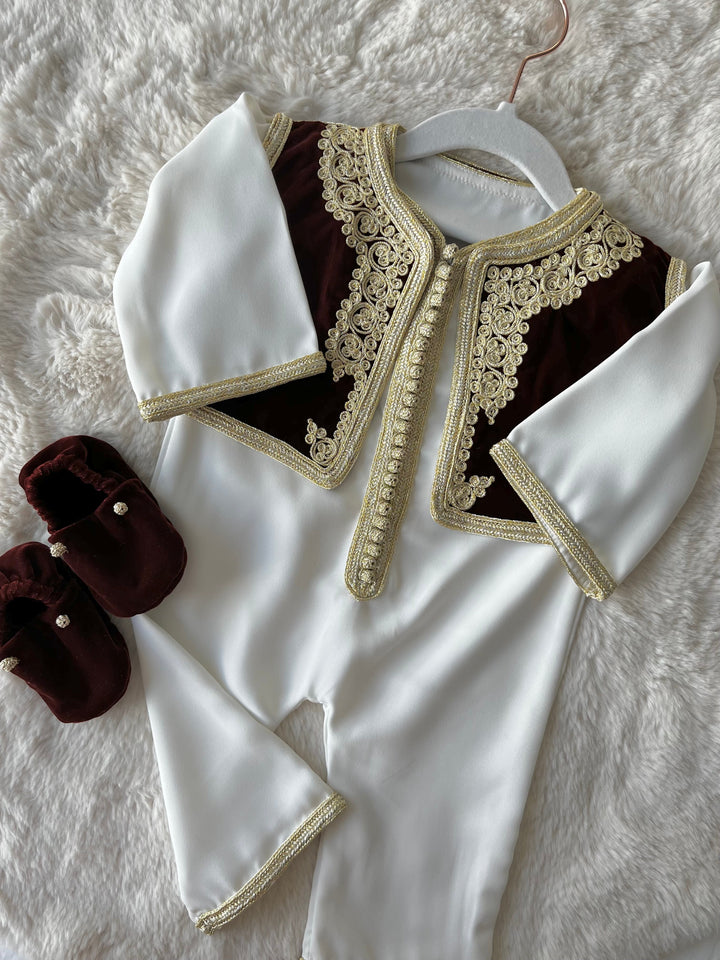 Grenouillère à gilet velours + chaussons bordeaux