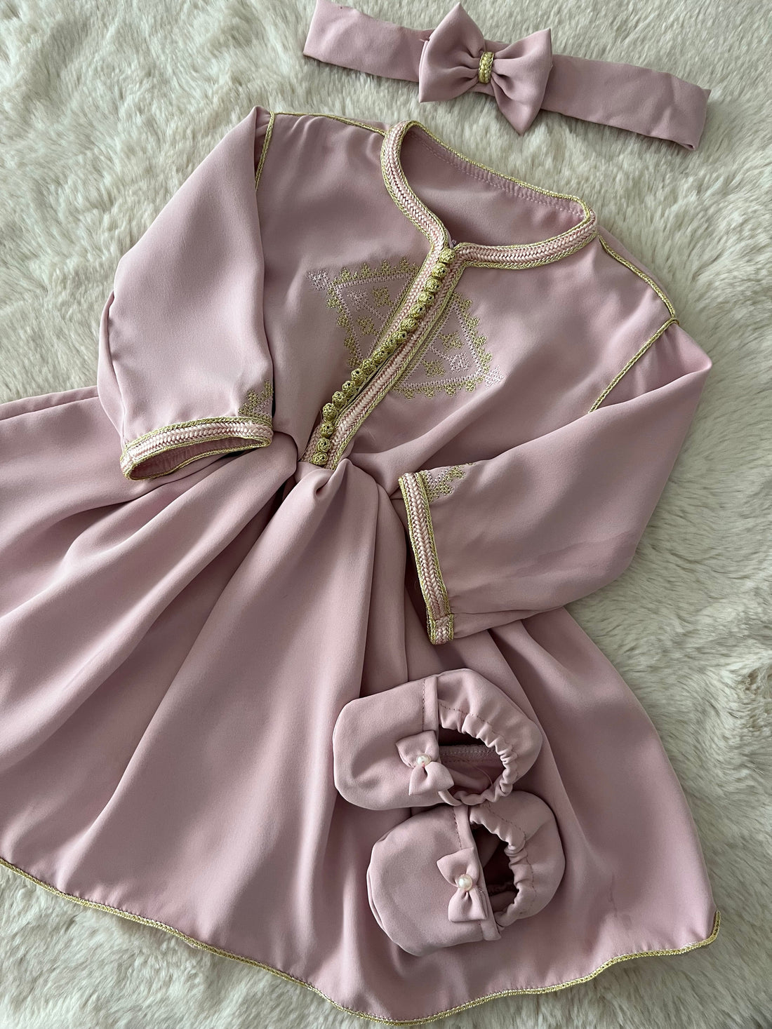 Caftan robe Safia + chaussons assortis baby pink