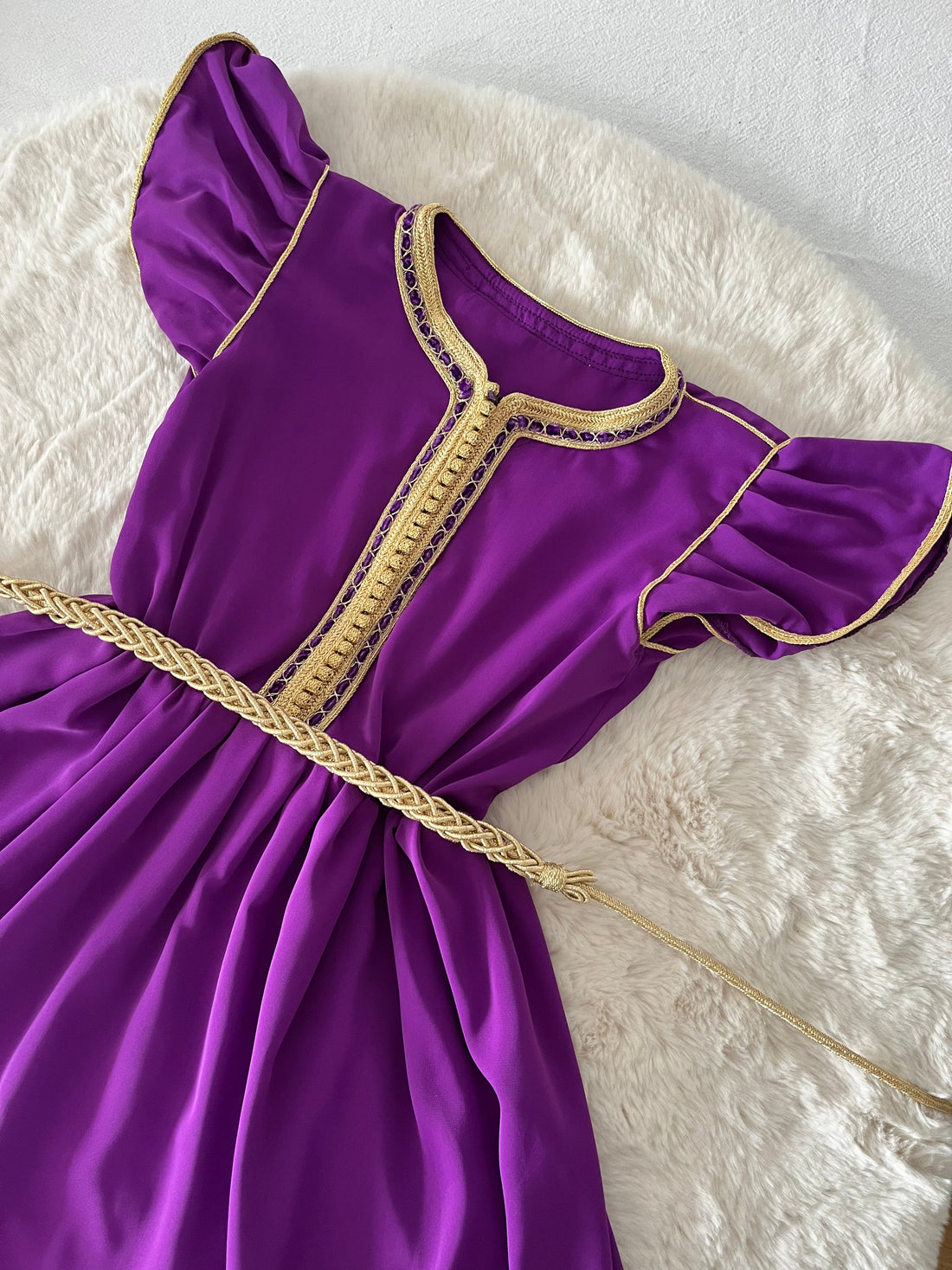 Robe caftan manches courtes volantes violine