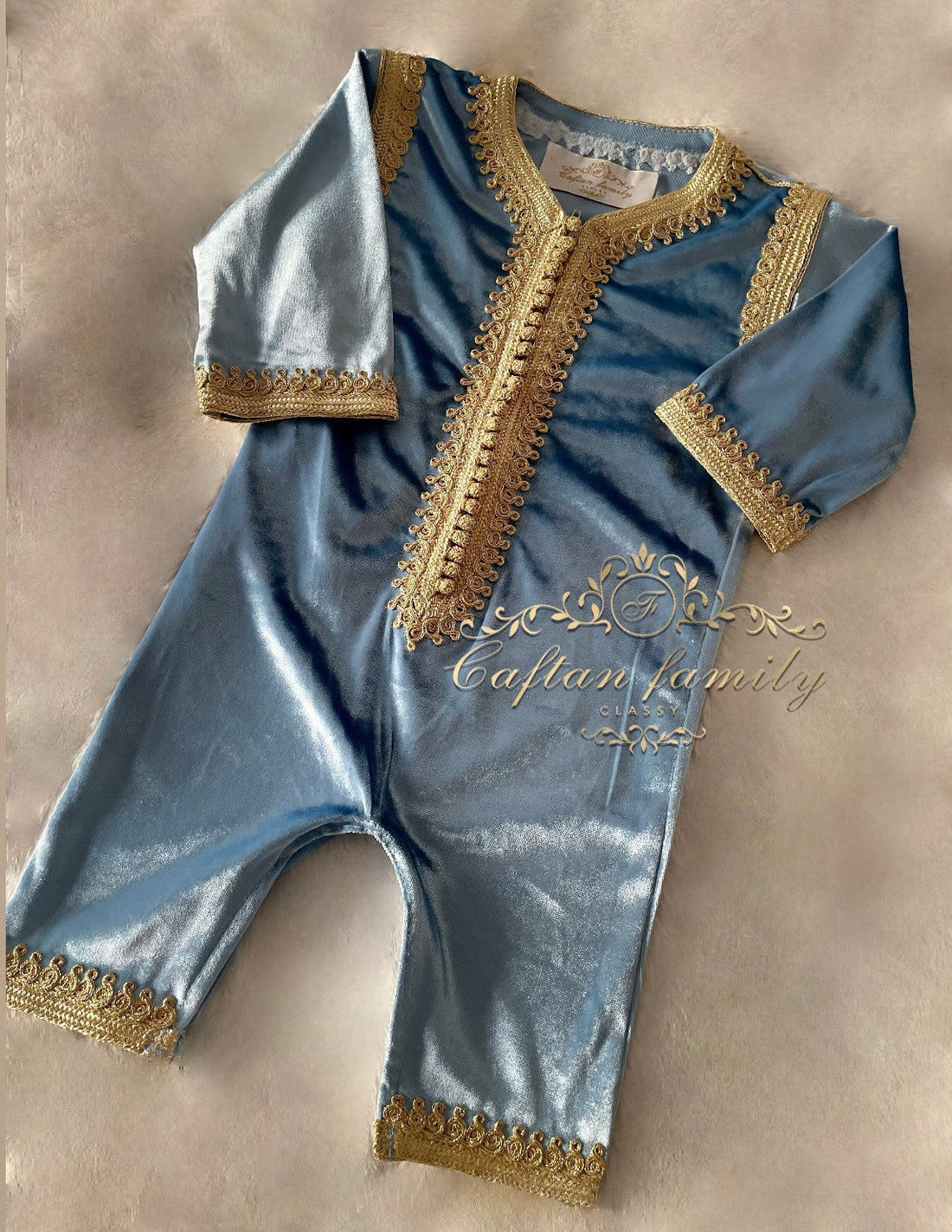 Grenouillère Dabana velours épaulettes bleu ciel
