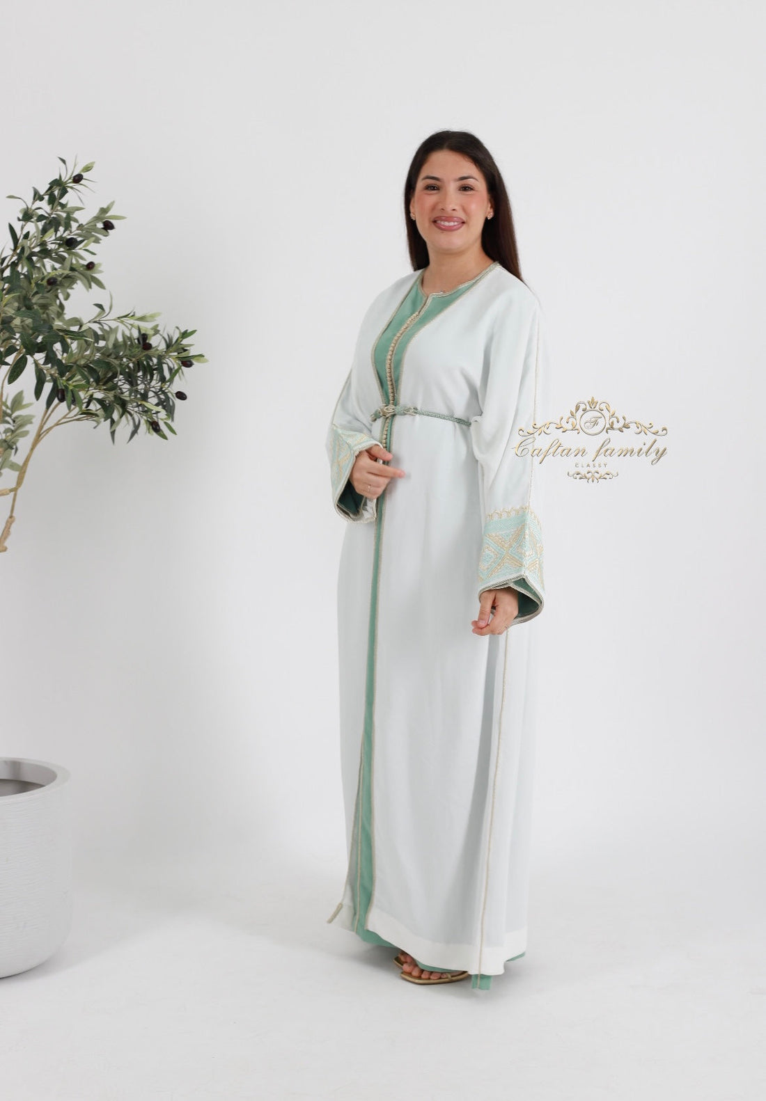 Kimono Aïda 2 pièces blanc & sauge