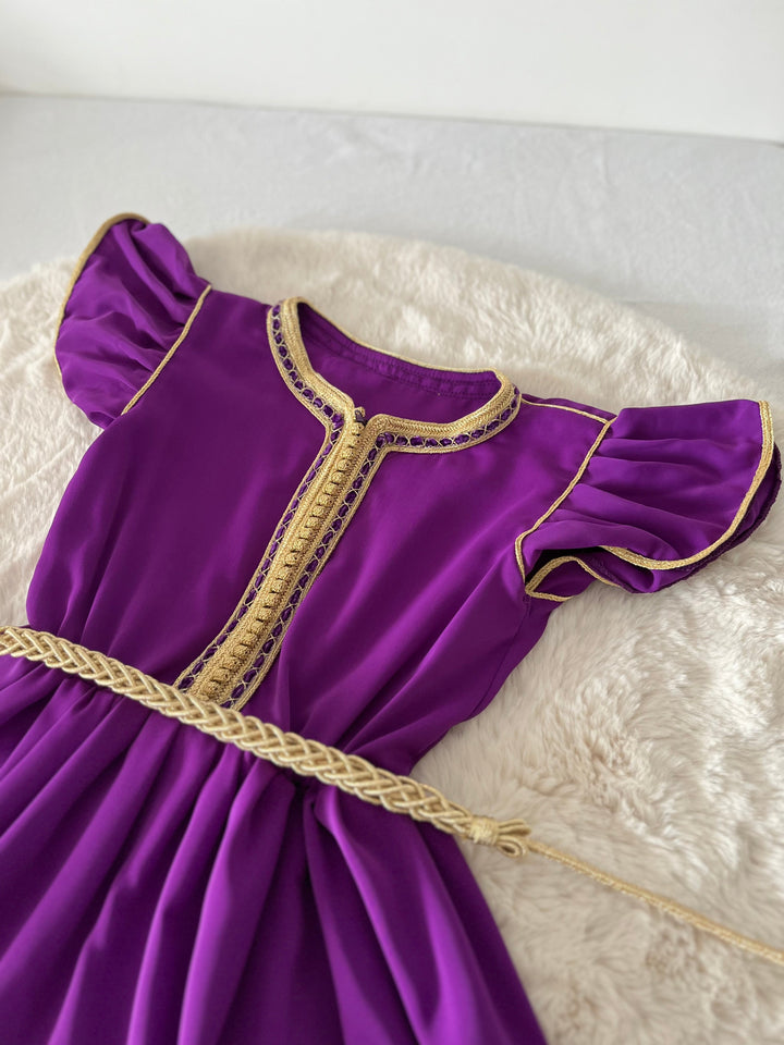 Robe caftan manches courtes volantes violine