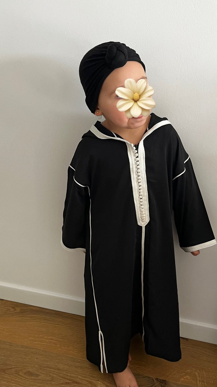Jellaba noir sfifa blanche