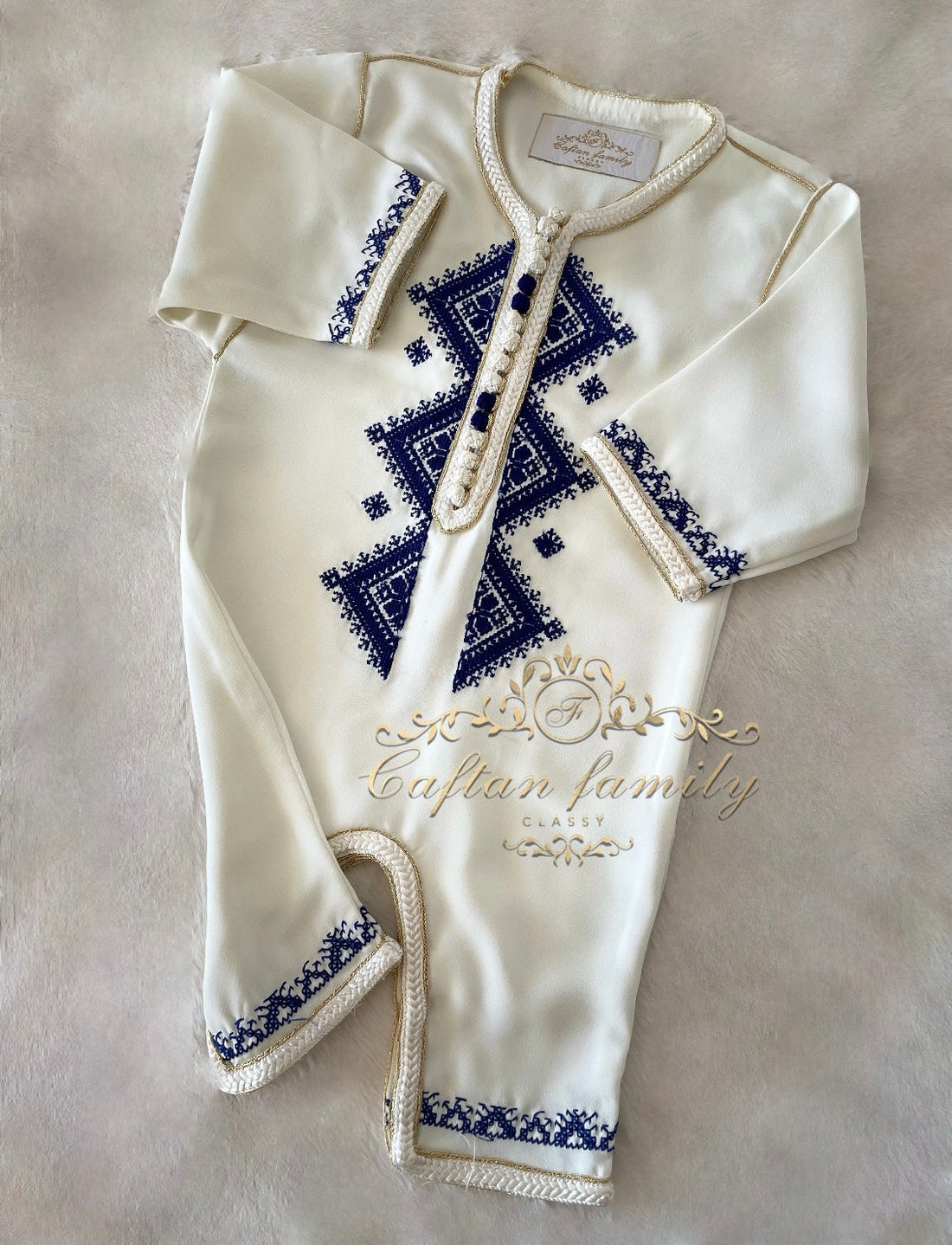 Grenouillère crème brodée bleu