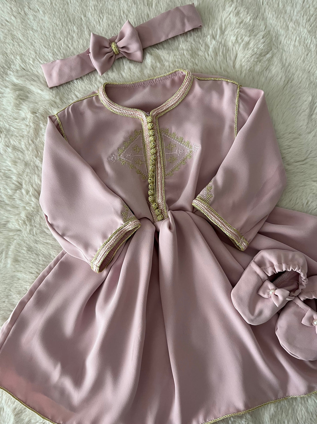 Caftan robe Safia + chaussons assortis baby pink