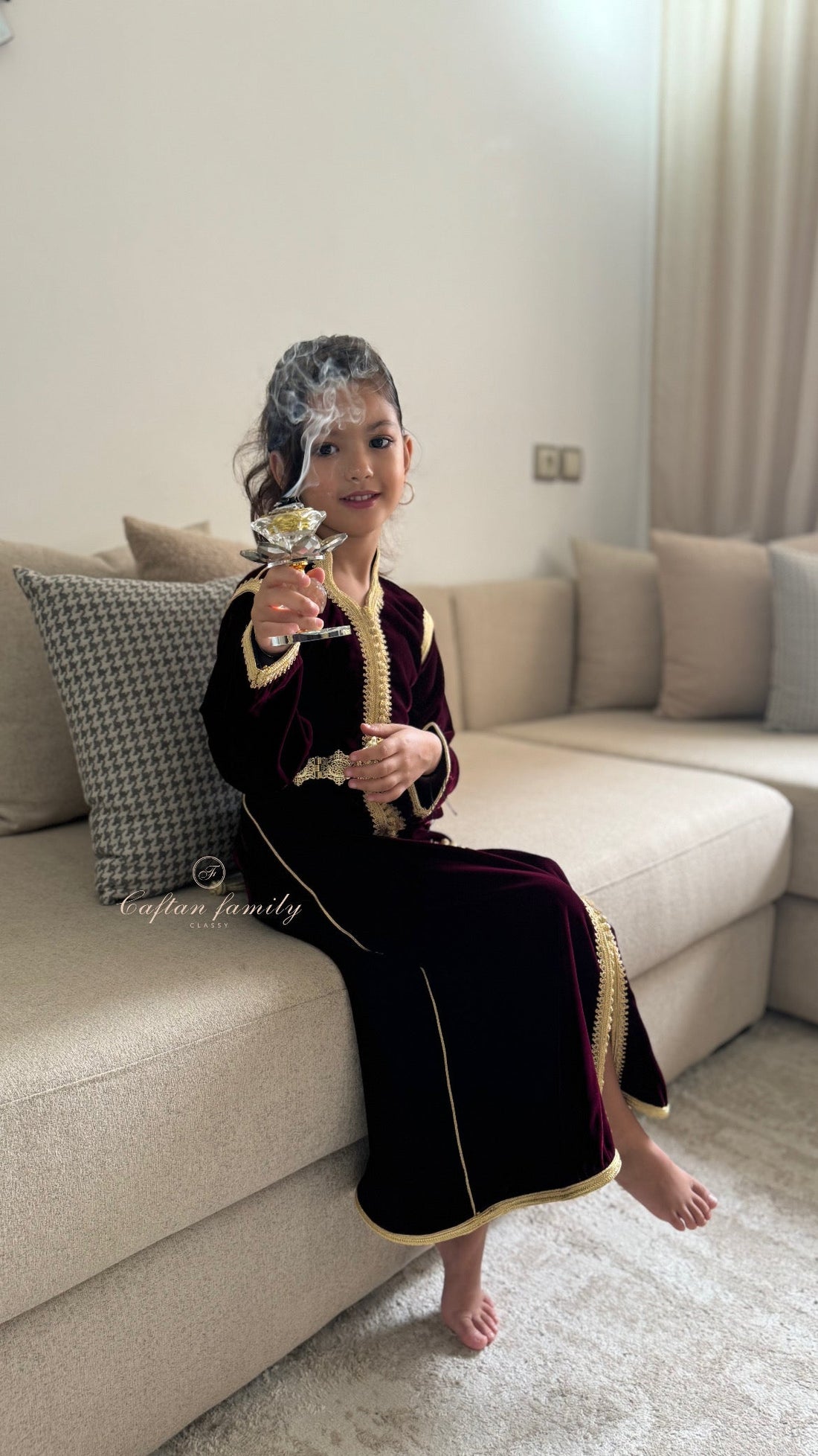 Caftan Yaqoût velours bordeaux