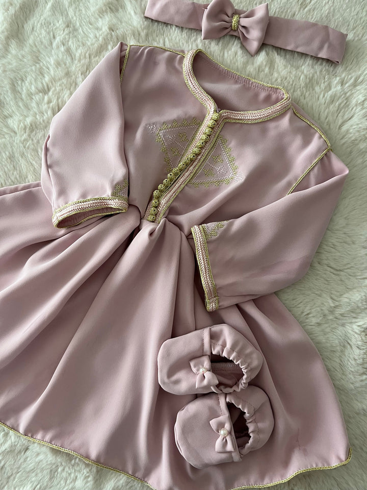 Caftan robe Safia + chaussons assortis baby pink