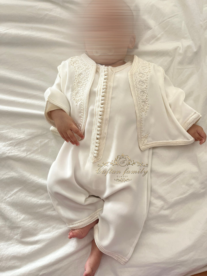 Grenouillère à gilet blanc ton sur ton (confection)