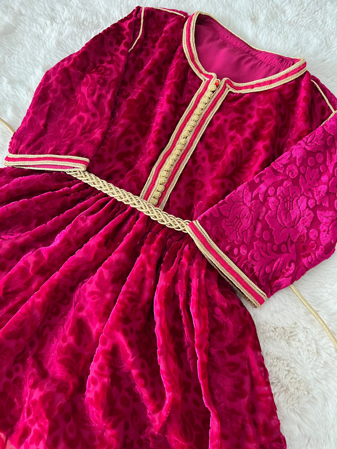 Caftan robe velvet tlija framboise