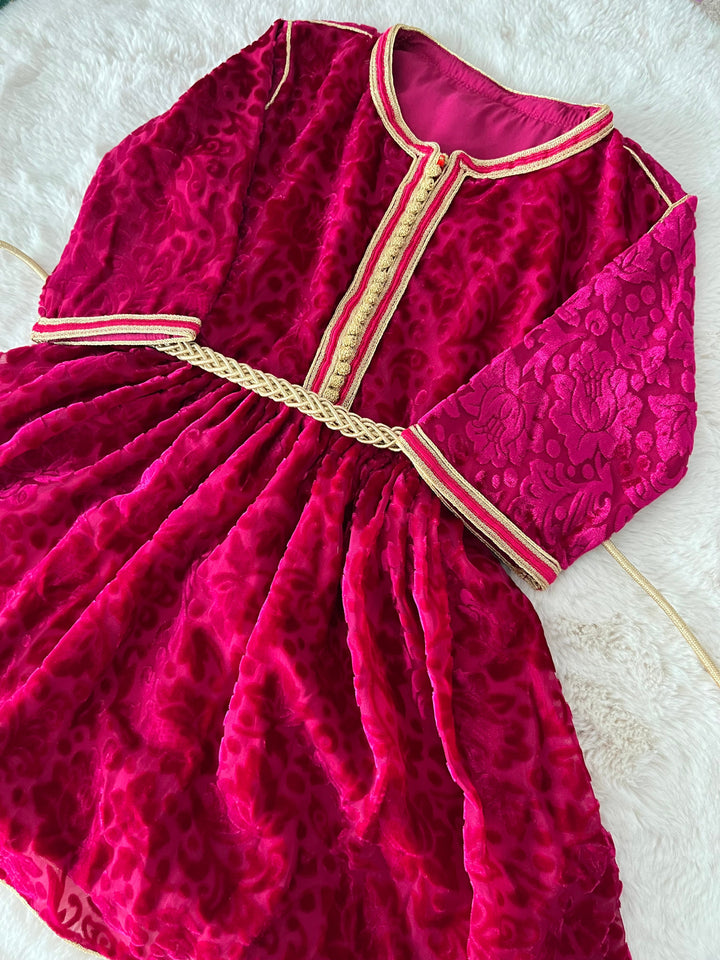 Caftan robe velvet tlija framboise