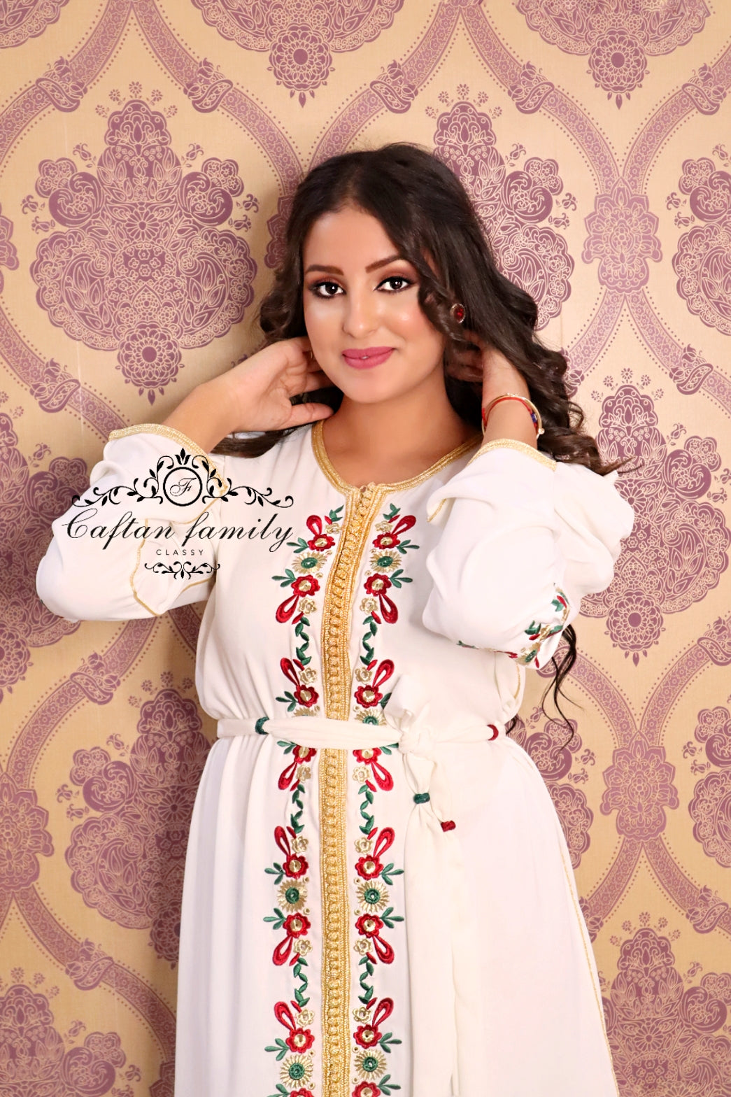 Caftan Jinane mi-long blanc