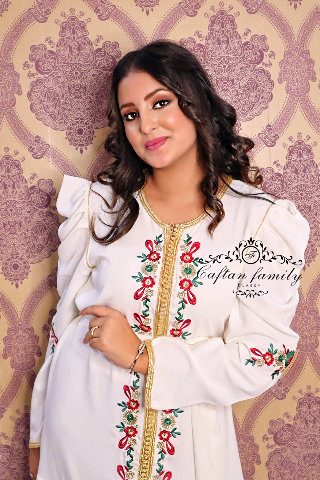Caftan Jinane mi-long blanc