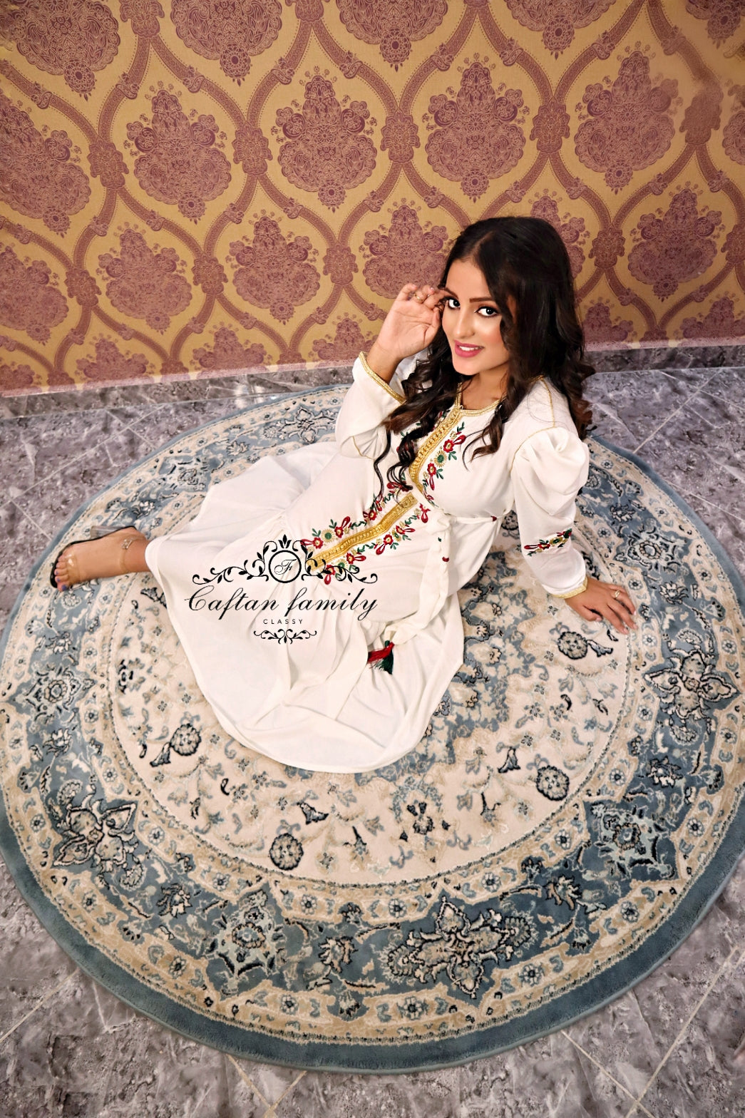 Caftan Jinane mi-long blanc